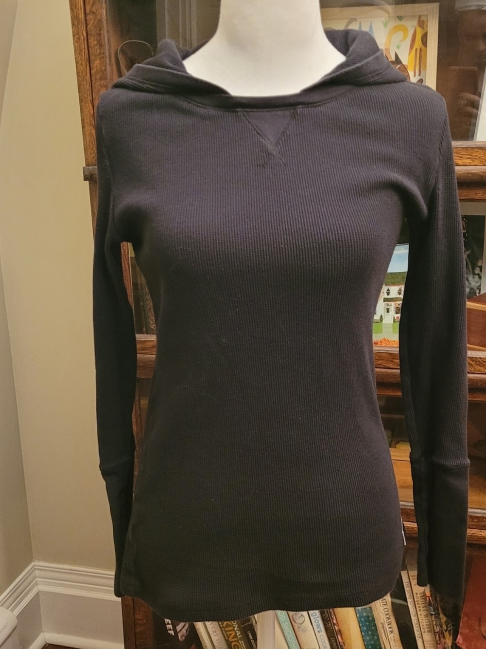 🥳2/$35🥳 Calvin Klein Black Ribbed Hooded Waffle-knit Top